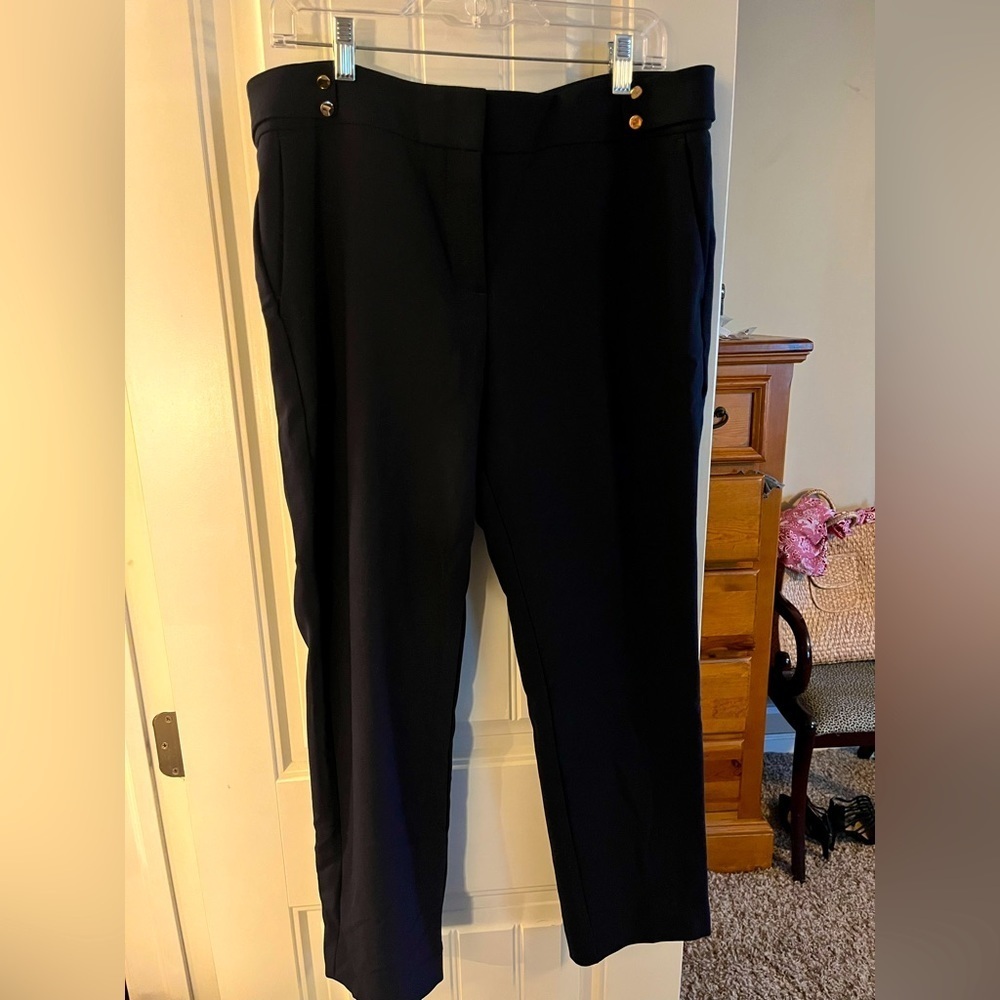 Loft Marisa Ankle Trouser, Winter-weight, Navy with Gold accents, size 10